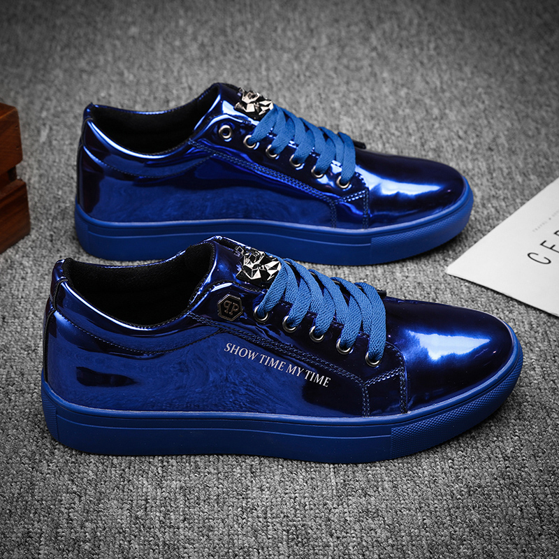 Street Fashion Style Male - Luxury Men Casual Sneakers Blue Shiny