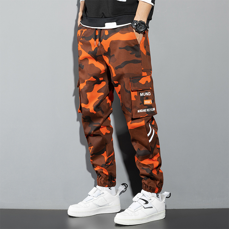 Street Fashion In Korea - Orange Cargo Pants Men Hip Hop