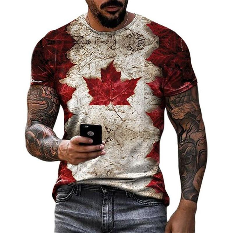 Retro Canada Flag T-shirt 3D P - Street Fashion Canada 评论和价格