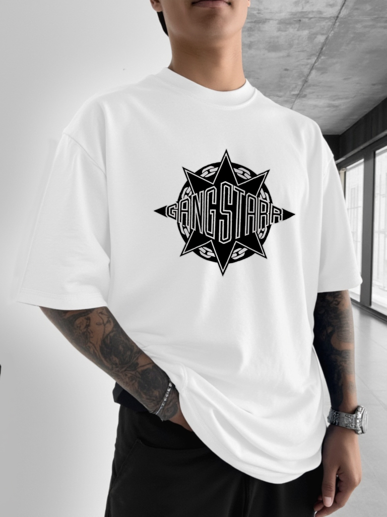 Gang Starr Logo Print T-Shirt  - Street Fashion Logo Design 评论和价格
