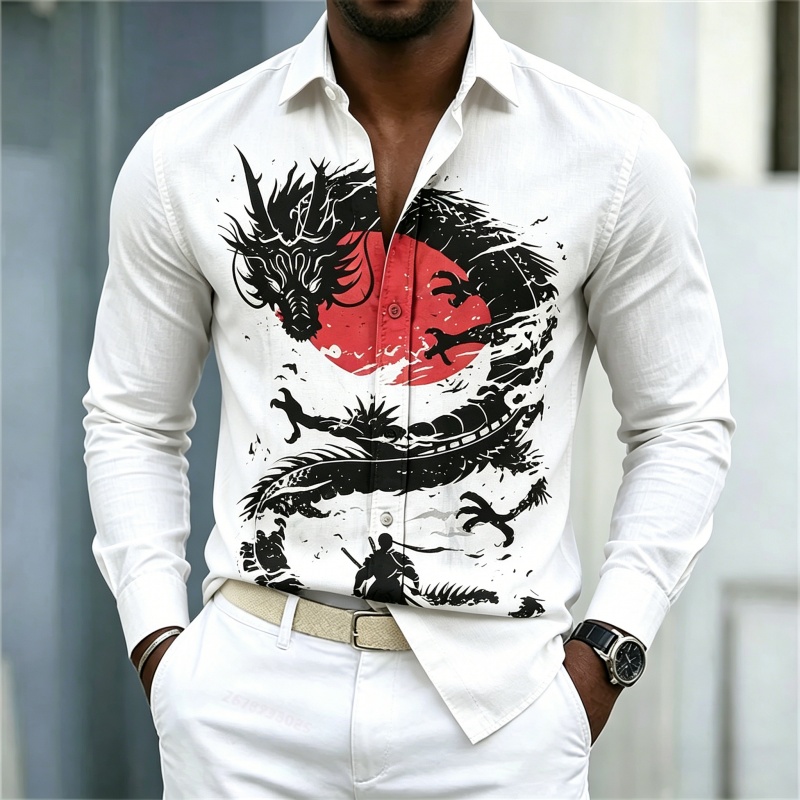 2026 New Men's Shirt White Bla - Street Fashion Style 评论和价格