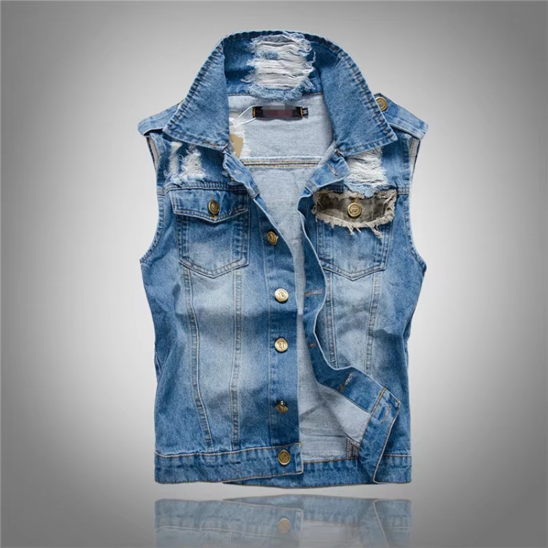 Men Slim Denim Vests Jackets W - Street Fashion Style Male 评论和价格