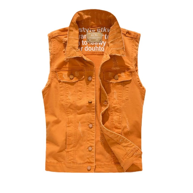 Men Slim Denim Vests Jackets W - Street Fashion Style Male 评论和价格