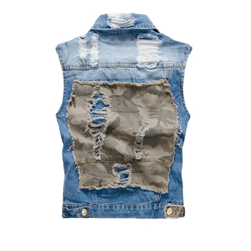 Men Slim Denim Vests Jackets W - Street Fashion Style Male 评论和价格