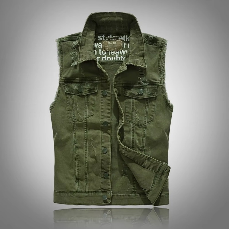 Men Slim Denim Vests Jackets W - Street Fashion Style Male 评论和价格