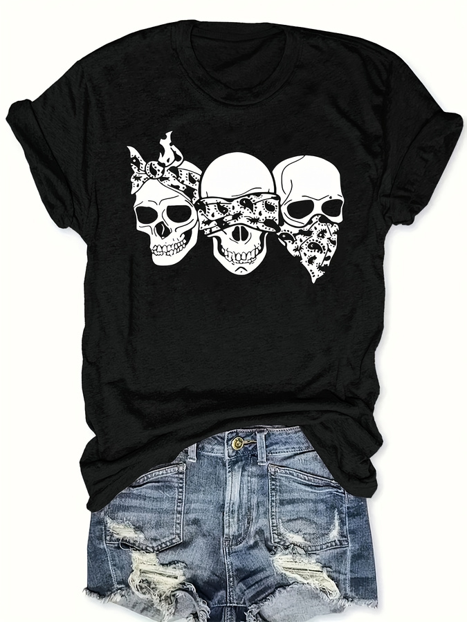 Happy Cartoon Skull T-Shirt, L - Street Fashion Style Male 评论和价格