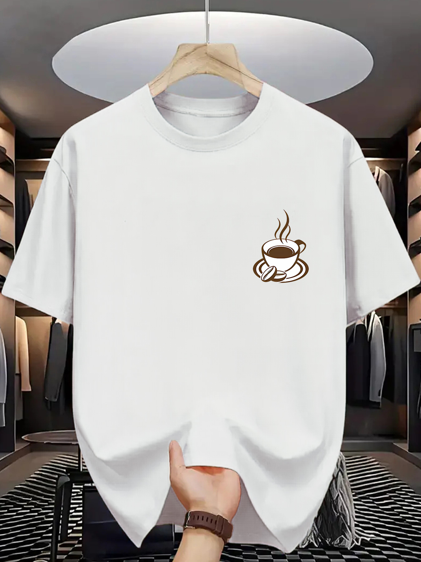 Chest Coffee Cup Print Men Sho - Street Fashion Style Male 评论和价格